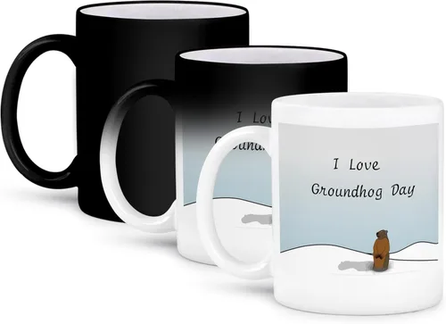 3dRose mug_204327_3 Taza de dibujos animados con texto en inglés «I Love Groundhog Day», 11 onzas