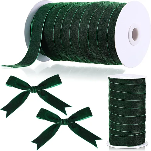 Miniatura 30 de Chuangdi Cinta de terciopelo de Navidad de 1.5 pulgadas, 30 yardas, cintas verdes vintage para envolver regalos, adornos de árbol de Navidad