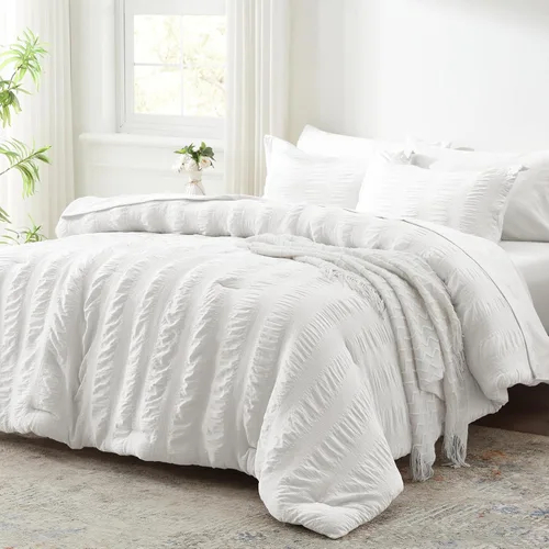 Miniatura 10 de Zzlpp Juego de edredón King de 7 piezas, ropa de cama de seersucker naranja quemado en una bolsa con sábanas, juegos de ropa de cama ligeros con 1