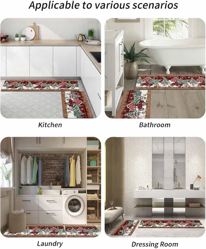 Miniatura 6 de Tapete de baño de Navidad para bañera, antideslizante, de secado rápido y absorbente, de tierra de diatomeas, tapete de cocina, tapete rojo