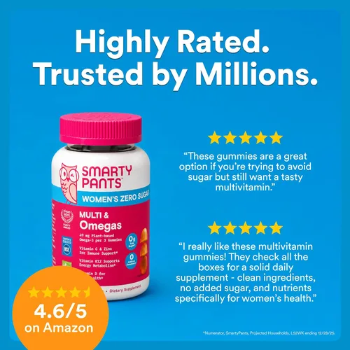 Miniatura 4 de SmartyPants Gomitas multivitamínicas Zero Sugar para mujeres: biotina, metilfolato, omega 3 (ALA), vitamina D3, C, vitamina B12, B6, A, K, zinc
