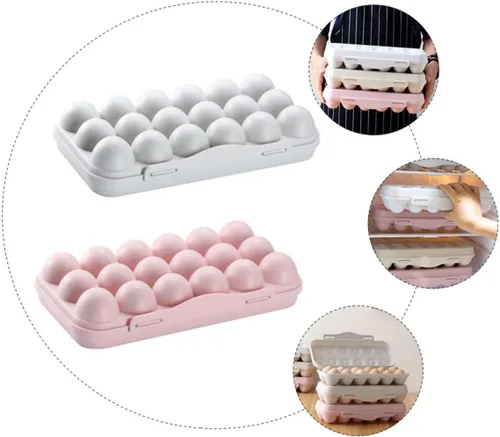 Miniatura 7 de SOLUSTRE Contenedor de huevos de 2 piezas, contenedor de 18 huevos, bandeja apilable de PP para huevos con tapa, bandeja de almacenamiento