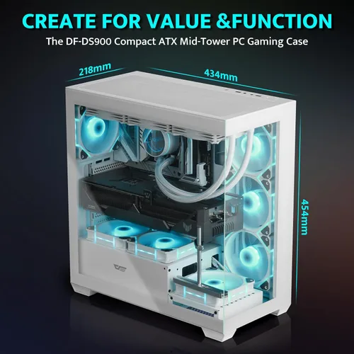 Miniatura 8 de darkFlash Chasis para PC ATX Torre Media, Caja de Computadora con 4 Ventiladores ARGB PWM Pre-Instalados, Caja para PC Gaming con Vista Completa