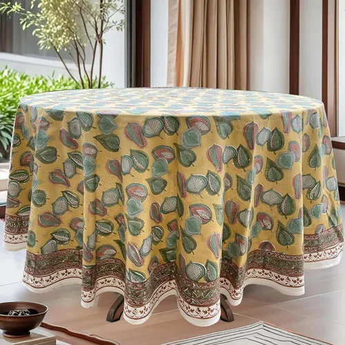Miniatura 11 de Ridhi Mantel redondo de algodón reutilizable con estampado de bloque a mano, color verde espárragos, 60 pulgadas, mantel decorativo para uso diario