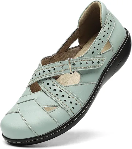 TERRIKAT Mocasines casuales para mujer, bonitos y cómodos, para caminar, de cuero, para conducir, con puntera cerrada, zapatos náuticos