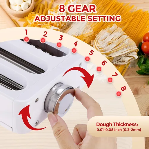 Miniatura 6 de Accesorio para hacer pasta para mezcladores de pie KitchenAid 3 en 1 de acero inoxidable Rodillo de pasta, cortador de espaguetis/fettuccine