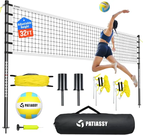 Miniatura 12 de Outdoor Volleyball Net Set for Backyard & Beach, 32FT Regulation Size, Easy Setup Adjustable Height Poles, Portable Net System with PU Volleyball