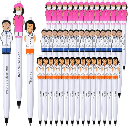 60 bolígrafos lindos para enfermera y lindo bolígrafo de doctor, 3 estilos de agradecimiento y cuidado de 0.039 in, divertidos bolígrafos de tinta