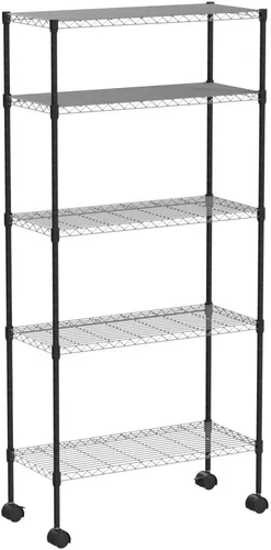Miniatura 5 de Estantería de alambre de 30 pulgadas de largo x 14 pulgadas de ancho x 60 pulgadas de alto, estante de metal de 5 niveles con ruedas, estante