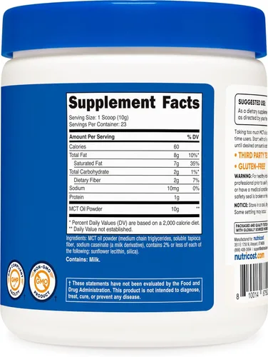 Miniatura 5 de Nutricost Aceite en polvo MCT de alta calidad de 0.5 libras, lo mejor para dietas cetogénicas, cetosis y cetogénicas, cero carbohidratos netos, sin