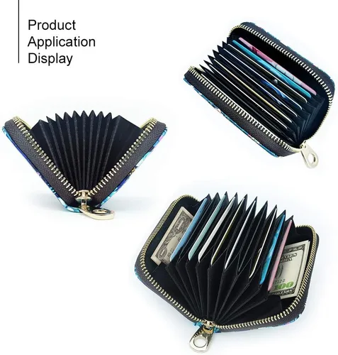Miniatura 4 de Funda de cuero con cremallera para tarjetas de crédito RFID para mujeres y niñas