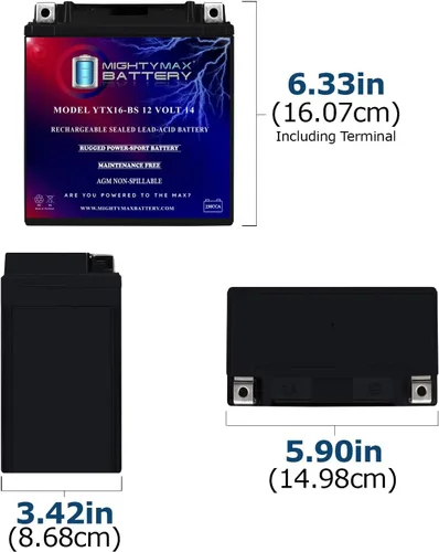 Miniatura 2 de Mighty Max Battery Batería YTX16-BS 12V 14AH para Suzuki 750cc LT-A750X King Quad 2008