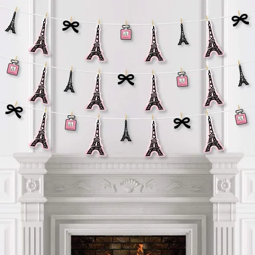 Miniatura 3 de Big Dot of Happiness París, Ooh La La - Decoración temática de París para baby shower o fiesta de cumpleaños, guirnalda de pinzas para la ropa, 44