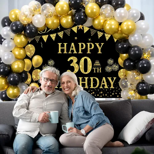 Miniatura 8 de Trgowaul Decoraciones de cumpleaños número 30 para mujeres y hombres, pancarta de feliz cumpleaños de 30 años, 2 manteles de cumpleaños, 60 globos