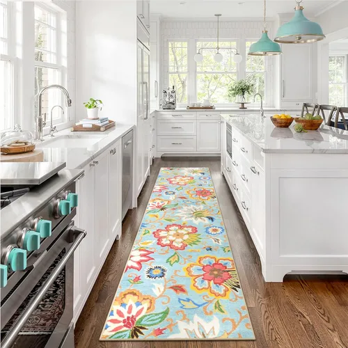 Miniatura 15 de Beeiva Alfombras florales de entrada, lavables para interiores, ultra fina, de 2 x 3 pies, antideslizante, para cocina, tapete de cachemira suave