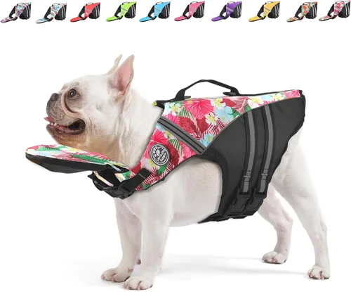 Miniatura 14 de Mklhgty Chaleco salvavidas para perros, chaleco salvavidas reflectante para perro con cuello extraíble, alta flotabilidad para nadar y navegar, Rojo