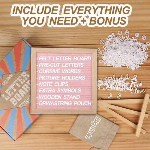Miniatura 4 de Tablero de letras de fieltro rosa de 10 x 10 pulgadas, tablero de letras intercambiables con letras blancas precortadas, tablero de mensajes