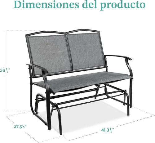 Miniatura 3 de Best Choice Products – Banco mecedora para 2 personas, para patio al aire libre, marco de acero con tela textilene, asiento deslizante para Gris