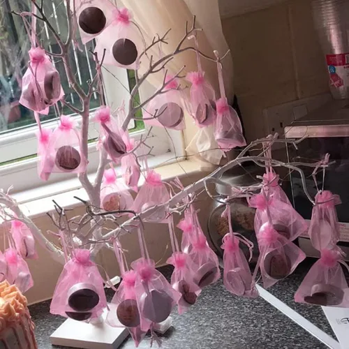 Miniatura 3 de Juego de 50 bolsas de regalo de organza con cordón de 4 x 6 pulgadas rosa para baby shower, cumpleaños de niña, recuerdos de fiesta, boda, despedida