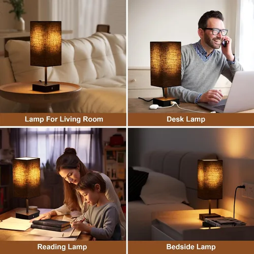 Miniatura 6 de Juego de 2 lámparas de mesa de dormitorio Sailstar, lámpara táctil con puertos de carga USB C+A, lámparas regulables de 3 vías para mesitas de Negro