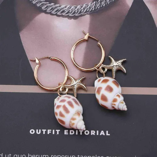 Miniatura 4 de Erimberate Aretes de aro de concha de concha de mar bohemios, aretes colgantes de estrella de mar dorados, aretes de concha, aretes de estrella
