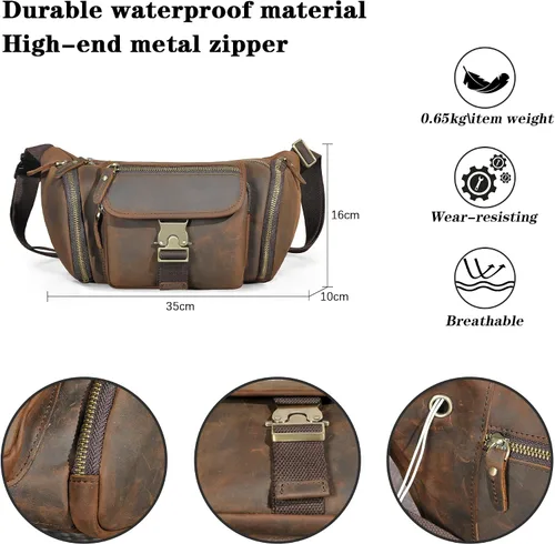 Miniatura 2 de Handadsume Grueso caballo loco cuero senderismo equitación viaje al aire libre cinturón riñonera riñonera pequeña bolsa de teléfono para hombres