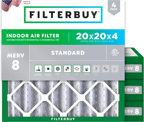 Miniatura 113 de Filterbuy - Filtro de aire de 20x20x1 MERV 8, Defensa Esencial contra el Polvo y las Alergias (paquete de 4), Filtros plisados electrostáticos