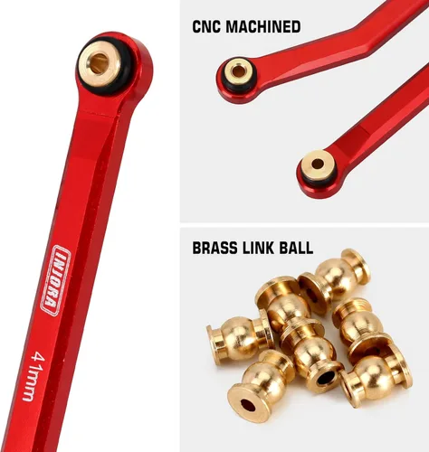 Miniatura 4 de INJORA Juego de 4 eslabones de aluminio CNC para SCX24 AXI90081 Deadbolt Axial 1/24 RC Crawler Car, 8 piezas (rojo)