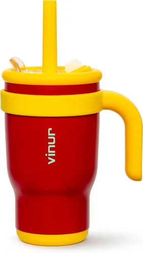 Miniatura 15 de VINUR Vaso para niños con asa - 14 oz de acero inoxidable con aislamiento al vacío de doble pared con tapa y pajita, vaso de agua de viaje