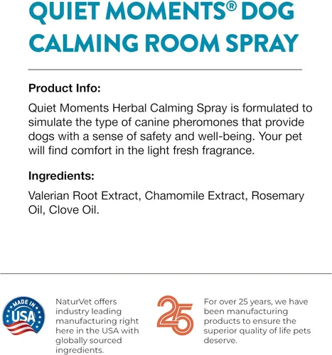 Miniatura 7 de NaturVet Quiet Moments Spray Calmante Herbal para Habitación Suplemento para Perros – Ideal para Automóviles, Jaulas para Perros, Nuevos Entornos
