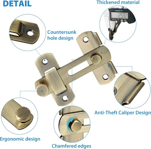 Miniatura 4 de Alise Cerradura de puerta de 4 pulgadas, cerradura de puerta de seguridad para valla de madera de granero, puertas francesas deslizantes, acero