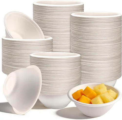 Miniatura 12 de 200 cuencos de papel biodegradables naturales de caña de azúcar de 4 onzas, cuencos de papel compostables para ensalada, sopa caliente, pasta