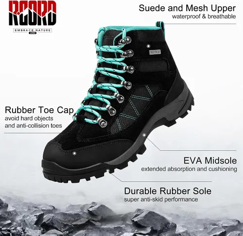 Miniatura 5 de R CORD Botas de senderismo para mujer, botas de senderismo impermeables, ligeras, transpirables, antideslizantes, duraderas, botas de senderismo