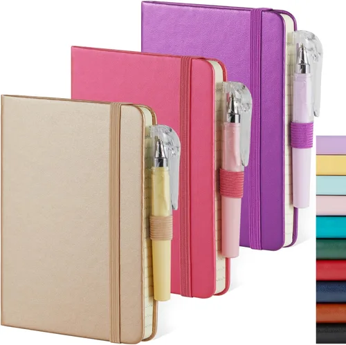 Miniatura 21 de Paquete de 3 cuadernos rayados con bolígrafo, cuadernos A5 (5.7 x 8.4 pulgadas) de tapa dura de cuero para mujeres y hombres, trabajo, 160 páginas
