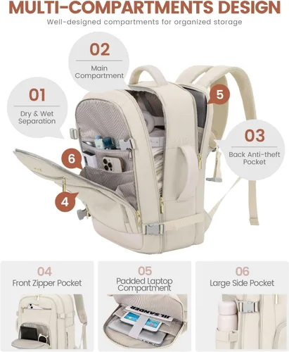 Miniatura 3 de LOVEVOOK Mochila de viaje para mujer y hombre, Beige, Mochilas de viaje