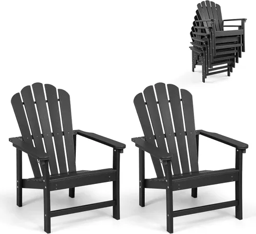 Miniatura 22 de Juego de 4 sillas Adirondack apilables para todo tipo de clima, de polietileno de alta densidad que ahorran espacio, con cubierta para patio al aire