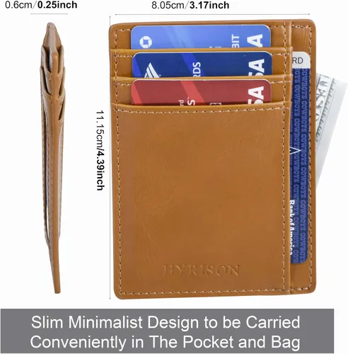 Miniatura 4 de HYRISON Cartera de piel con bolsillo frontal minimalista para hombres y mujeres, con bloqueo RFID