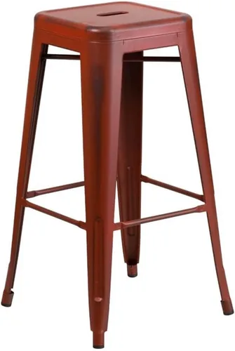 Miniatura 26 de Flash Furniture Lily - Juego de 4 taburetes de bar de metal rojo sin respaldo de 30 pulgadas de alto grado comercial para interiores y exteriores