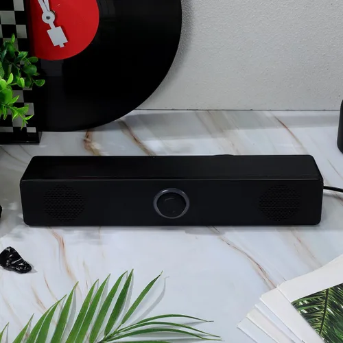 Miniatura 2 de HOMSFOU Sistema de barra de sonido 2.0 Altavoz estéreo de escritorio para TV PC Dispositivos móviles Barra de sonido compacta para el hogar