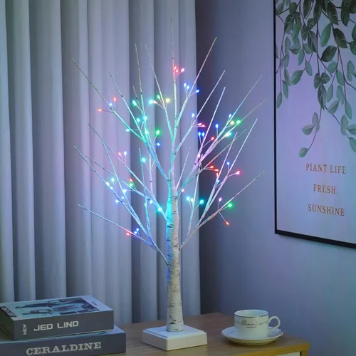Miniatura 7 de Árbol de abedul preiluminado de 2 pies con 72 luces LED y control remoto - Árbol titilante de hadas con cambio de color RGB para decoraciones