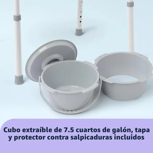 Miniatura 6 de Medline 3 en 1 mesita de noche de acero, asiento estándar, marco plegable resistente, cubo de 7.5 QT, capacidad de peso de 350 lb, asiento con clip