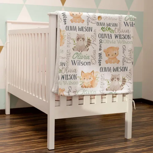 Miniatura 2 de Manta de bebé personalizada con nombre personalizado, manta de elefante para niñas y niños (oso zorro mapache)