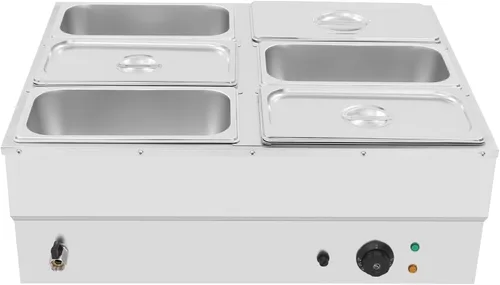 Calentador de alimentos comercial de 6 bandejas, mesa de vapor eléctrica de 850 W, 3.2 cuartos de galón, encimera de buffet Bain Marie de acero