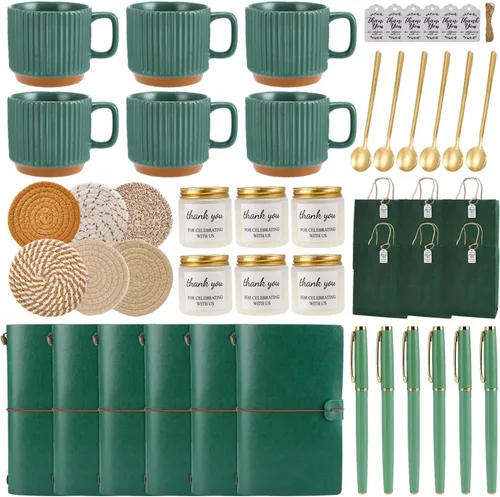 Miniatura 15 de Premios de baby shower para ganadores de juegos, 6 juegos de premios de baby shower, tazas de cerámica con cucharas de metal, posavasos tejidos