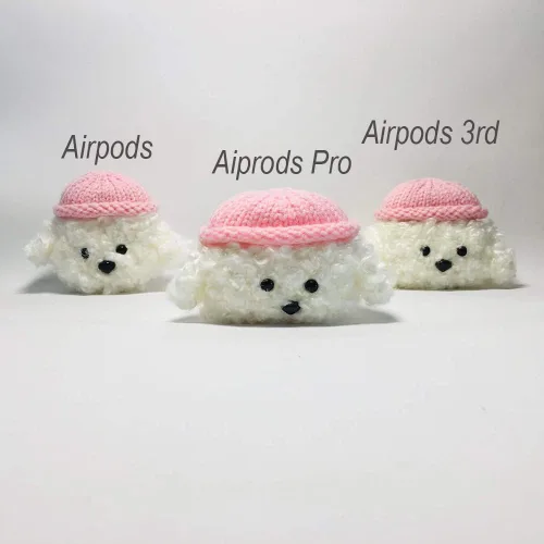 Miniatura 3 de Lindo estuche de felpa suave hecho a mano de piel blanca esponjosa para perros y perritos de peluche para Airpods2 Airpod de dibujos animados
