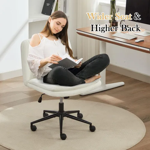 Miniatura 4 de Oprisen Silla cruzada con ruedas, cómodo cojín grueso sin brazos, asiento ancho, patas cruzadas, silla de oficina con almohada, ajustable giratoria