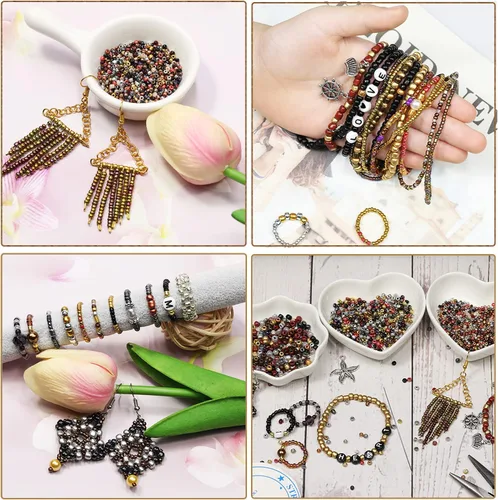 Miniatura 6 de 12/0 cuentas de semillas de vidrio alrededor de 15600 piezas, 24 colores de 0.079 pulgadas, kit de cuentas de semillas sueltas para hacer pulseras