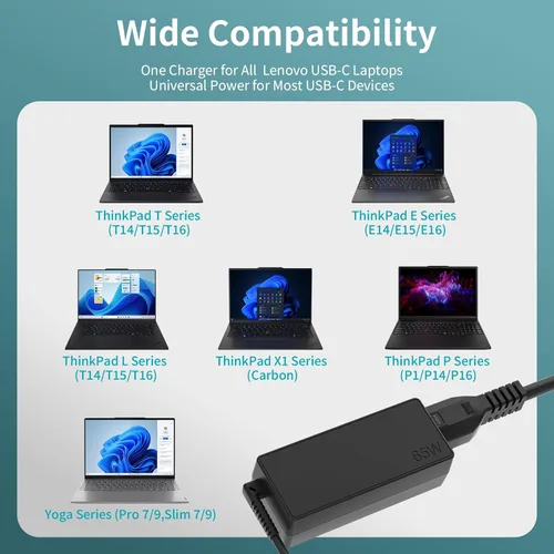 Miniatura 4 de Cargador USB C para laptop Lenovo ThinkPad Yoga ThinkBook Chromebook, adaptador de CA tipo C de 65 W/45 W con cable de alimentación para viajes