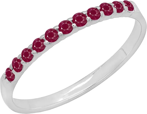 Miniatura 6 de 0.20 quilates (ctw) Anillo de boda de aniversario de rubí redondo de oro de 10 quilates para mujer, banda apilable 1/5 CT