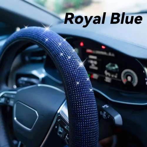 Miniatura 2 de Funda brillante para volante, funda para volante de diamantes de imitación con diamante de cristal para mujer, protector de volante brillante de Azul